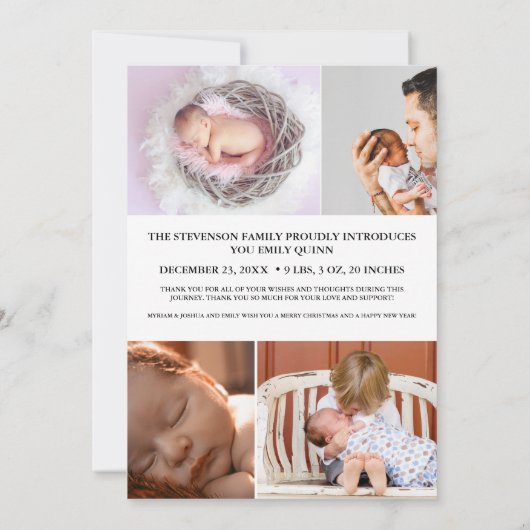 Winter Overjoyed vakantiefoto geboorte Aankondiging (Achterkant)