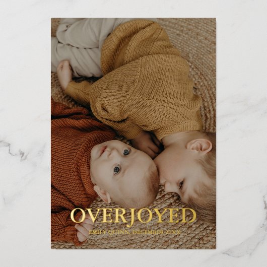 Winter Overjoyed vakantiefoto geboorte Folie Feestdagenkaart (Voorkant)