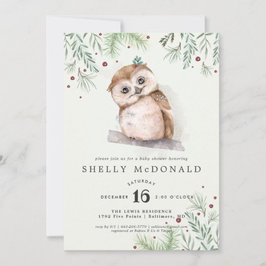 Winter Owl Baby shower Uitnodiging (Voorkant)