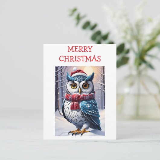 Winter Owl Christmas Wishes Briefkaart (Staand voorkant)