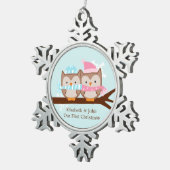 Winter Owl Couple Tin Sneeuwvlok Ornament (Rechts)