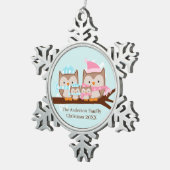 Winter Owl Familie van Vier Tin Sneeuwvlok Ornament (Rechts)
