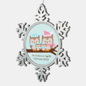 Winter Owl Familie van Vier Tin Sneeuwvlok Ornament (Rechts)