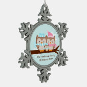 Winter Owl Family Tin Sneeuwvlok Ornament (Links)