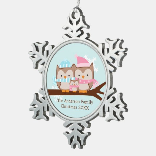 Winter Owl Family Tin Sneeuwvlok Ornament (Rechts)