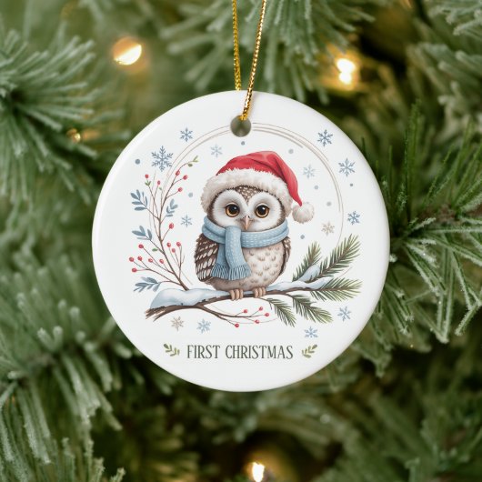 Winter Owl First Christmas Keepsake Photo Keramisch Ornament (Boom)
