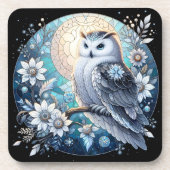 Winter Owl Glas in lood Elegant Snowy Nocturnal Bier Onderzetter (Voorkant)