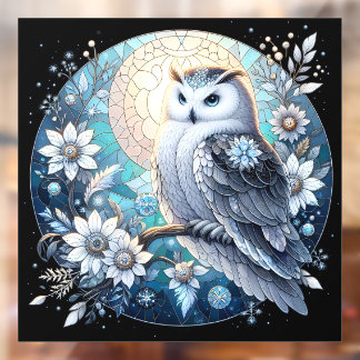 Winter Owl Glas in lood Window Cling Raamsticker