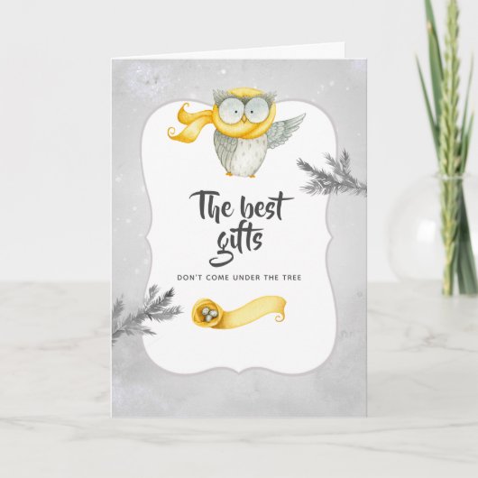 Winter Owl Kerstmis Baby Verwacht foto Aankondiging (Voorkant)