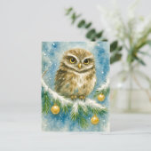 Winter Owl on Snowy Branch Christmas Postcard Feestdagenkaart (Staand voorkant)