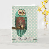 Winter Owl Polkadot Verjaardag Kaart (Gele Bloem)