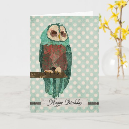 Winter Owl Polkadot Verjaardag Kaart (Gele Bloem)