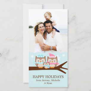 Winter Owls Family Feestdagenkaart