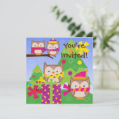 Winter Owls Holiday Birthday Invitation Kaart (Staand voorkant)