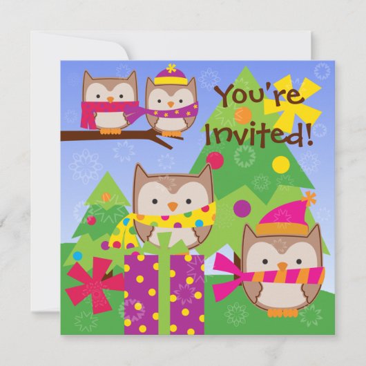 Winter Owls Holiday Birthday Invitation Kaart (Voorkant)