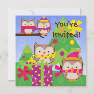Winter Owls Holiday Birthday Invitation Kaart