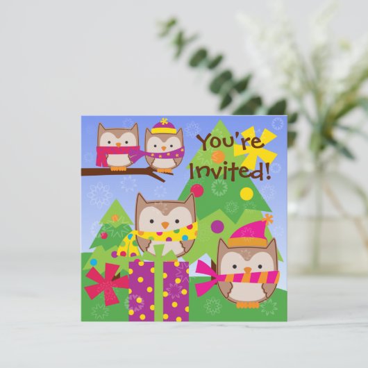 Winter Owls Holiday Invitation Kaart (Staand voorkant)