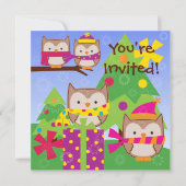 Winter Owls Holiday Invitation Kaart (Voorkant)