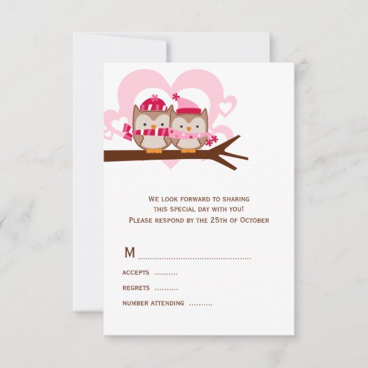 Winter Owls Wedding RSVP-kaarten RSVP Kaartje (Voorkant)