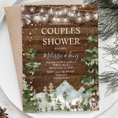 Winter paar douche rustieke houten string verlicht kaart