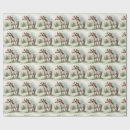 Winter Paard Cadeaupapier met Kerstman Hoed