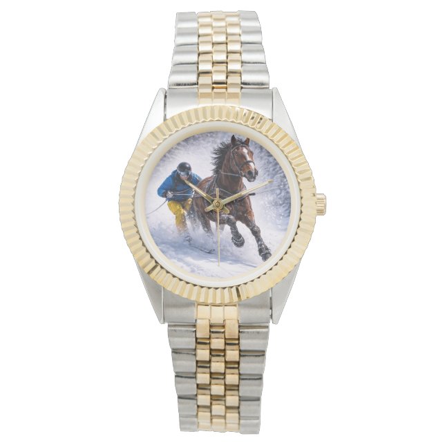 Winter Paard Muismatten Horloge (Voorkant)