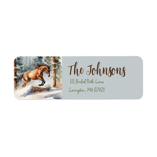 Winter Paard Springen Kerst Adreslabel Etiket (Voorkant)