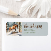 Winter Paard Springen Kerstmis Adreslabel Etiket (Insitu)