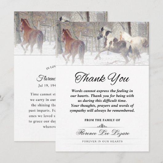 Winter Paarden Dank u voor sympathie woorden Bedankkaart (Voorkant / Achterkant)