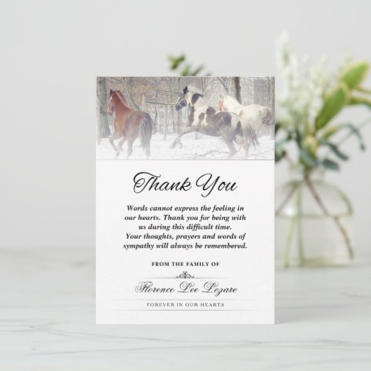 Winter Paarden Dank u voor sympathie woorden Bedankkaart (Staand voorkant)