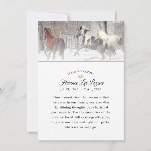 Winter Paarden Dank u voor sympathie woorden Bedankkaart (Achterkant)