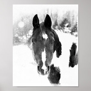 Winter Paardendieren B&W Poster