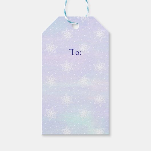 Winter Paars Blue Sky White Snowflakes Polka Dots Cadeaulabel (Voorkant)