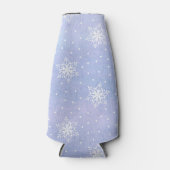 Winter Paars Blue Sky White Snowflakes Polka Dots Flesjeskoeler (Voorkant)