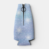 Winter Paars Blue Sky White Snowflakes Polka Dots Flesjeskoeler (Achterkant)