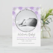 Winter Paars en Silver Snowflake Baby Birth Announ Aankondiging (Staand voorkant)