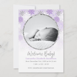 Winter Paars en Silver Snowflake Baby Birth Announ Aankondiging