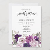Winter Paars Lavender Floral Sweet 16 Party Kaart (Voorkant)
