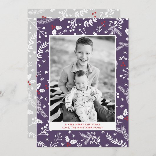 Winter Paarse Bessen Kerstvakantie Plat Kaart (Voorkant / Achterkant)