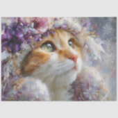Winter Paarse Bloem Kat Decoupage Ambachtspapier Tissuepapier (Voorkant)