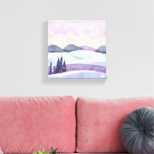Winter Paarse Heuvels Aquarel Canvas Afdruk (Insitu (Woonkamer))