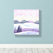 Winter Paarse Heuvels Aquarel Canvas Afdruk (Insitu (Houten vloer))
