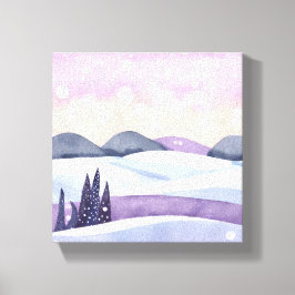 Winter Paarse Heuvels Aquarel Canvas Afdruk