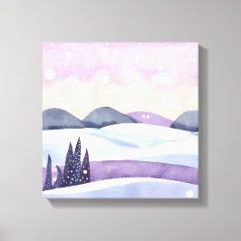 Winter Paarse Heuvels Aquarel Canvas Afdruk