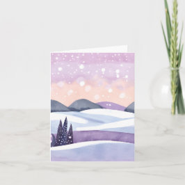 Winter Paarse Heuvels Aquarel Feestdagen Kaart