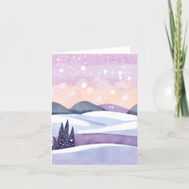 Winter Paarse Heuvels Aquarel Feestdagen Kaart