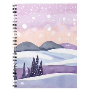 Winter Paarse Heuvels Aquarel Schilderij Notitieboek
