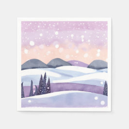 Winter Paarse Heuvels Aquarel Servet