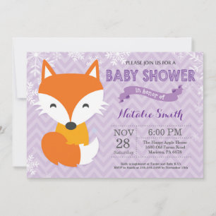 Winter Paarse Vos Meisje Baby Shower Uitnodiging