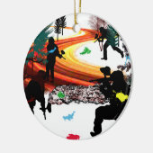 Winter Paintball in de Bossen Keramisch Ornament (Links)
